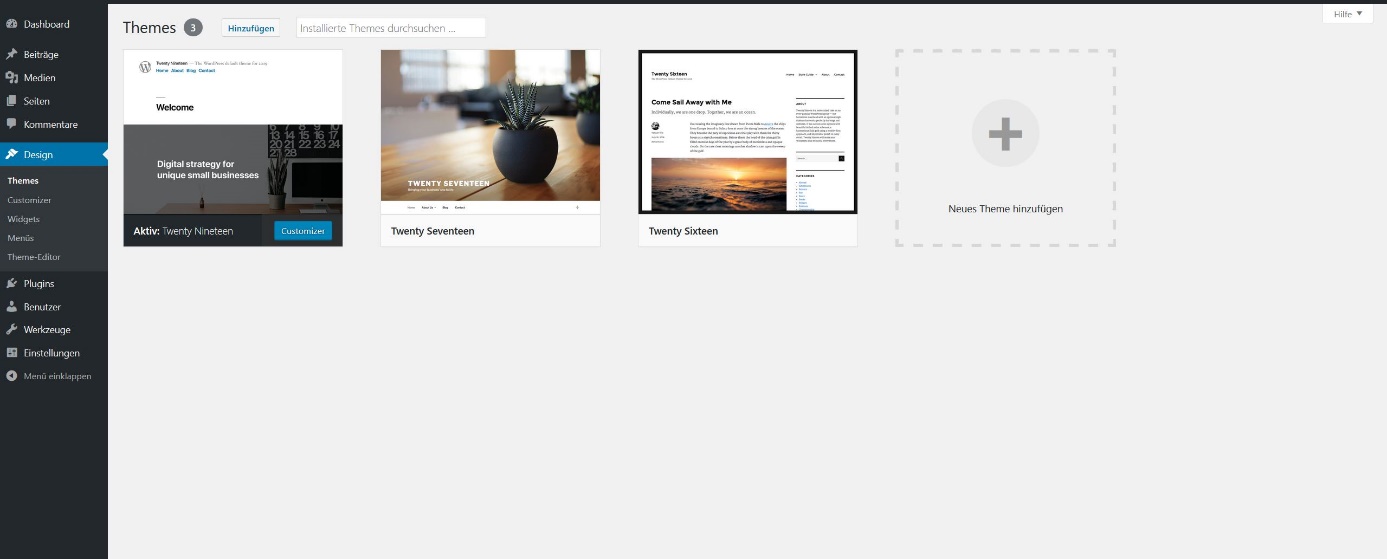 WordPress-Themes installieren: Das Menü
