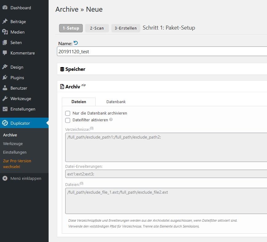 WordPress Umzug: Duplicator-Plug-in