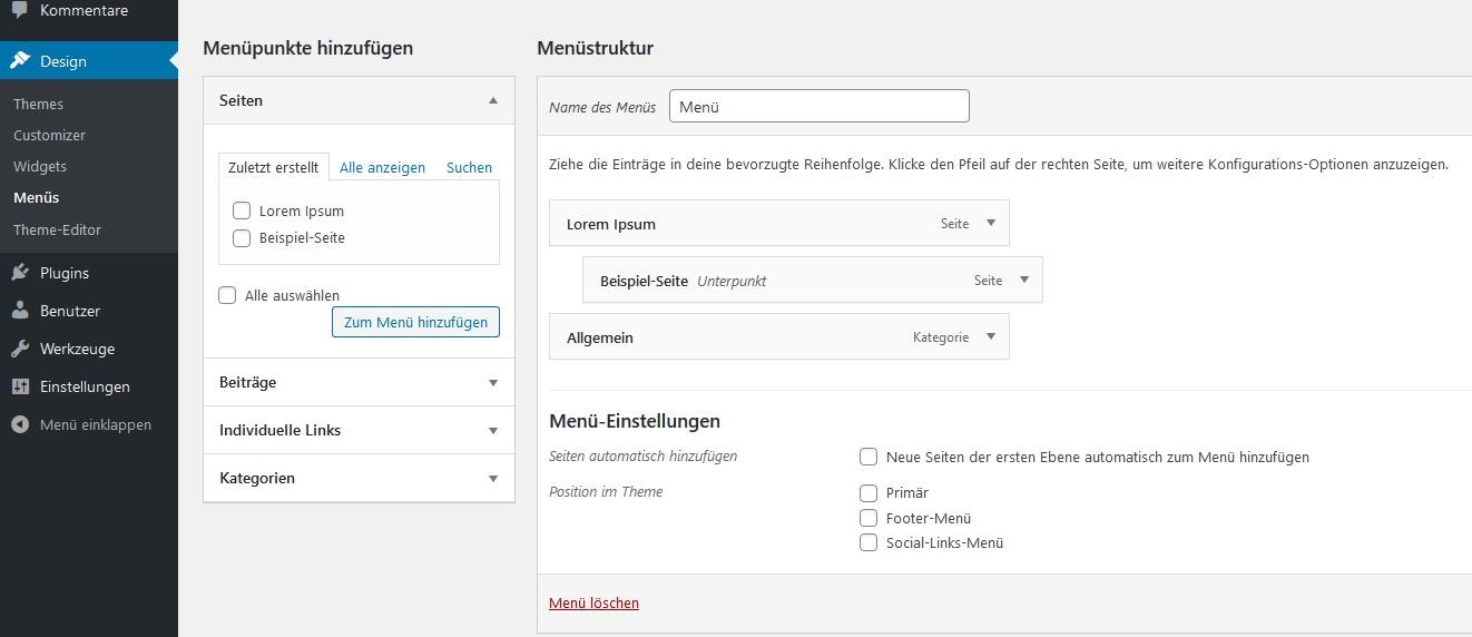 WordPress-Tutorial: Menüstruktur aus Seiten und Kategorien